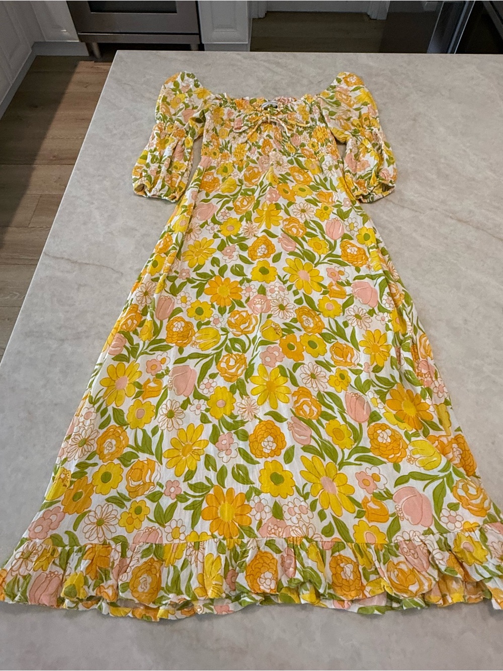 Faithfull the Brand Yellow & Pink Floral Maxi Dress